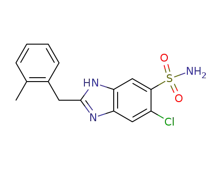 Molecular Structure of 89725-27-9 (1H-Benzimidazole-5-sulfonamide, 6-chloro-2-[(2-methylphenyl)methyl]-)