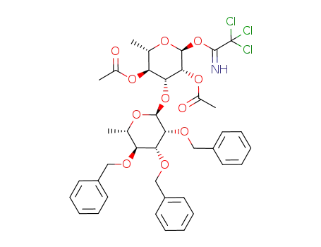 Molecular Structure of 197916-18-0 ((2,3,4-tri-O-benzyl-α-L-rhamnopyranosyl)-(1->3)-2,4-di-O-acetyl-α-L-rhamnopyranose 1-trichloroacetimidate)