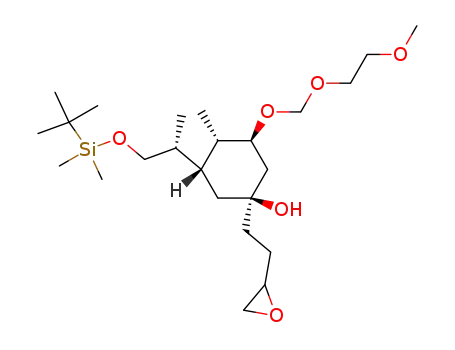 Molecular Structure of 112321-25-2 (1(S)-(3,4-epoxy-1-butyl)-3(S)-<((2-methoxyethoxy)methyl)oxy>-4(S)-methyl-5(R)-<1-(((1,1-dimethylethyl)dimethylsilyl)oxy)-2(R)-propyl>-cyclohexan-1-ol)