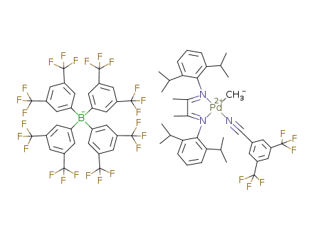 Molecular Structure of 201007-19-4 ([(2,6-iPr<sub>2</sub>C<sub>6</sub>H<sub>3</sub>NC(Me)C(Me)NC-2,6-iPr<sub>2</sub>C<sub>6</sub>H<sub>3</sub>)Pd(Me)(NC-3,5-C<sub>6</sub>H<sub>3</sub>(CF<sub>3</sub>)2)](B(3,5-C<sub>6</sub>H<sub>3</sub>(CF<sub>3</sub>)2)4))