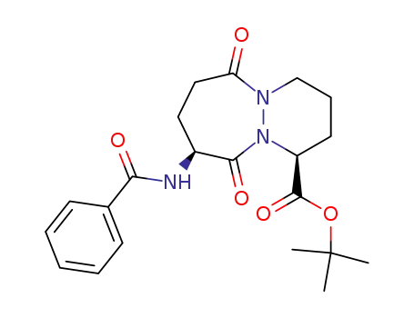 Molecular Structure of 192753-53-0 (6H-Pyridazino[1,2-a][1,2]diazepine-1-carboxylic acid,
9-(benzoylamino)octahydro-6,10-dioxo-, 1,1-dimethylethyl ester,
(1S,9S)-)