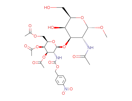 Acetic acid (2R,3R,4R,5R,6R)-3-acetoxy-2-acetoxymethyl-6-((2S,3R,4R,5R,6R)-3-acetylamino-5-hydroxy-6-hydroxymethyl-2-methoxy-tetrahydro-pyran-4-yloxy)-5-(4-nitro-benzyloxycarbonylamino)-tetrahydro-pyran-4-yl ester