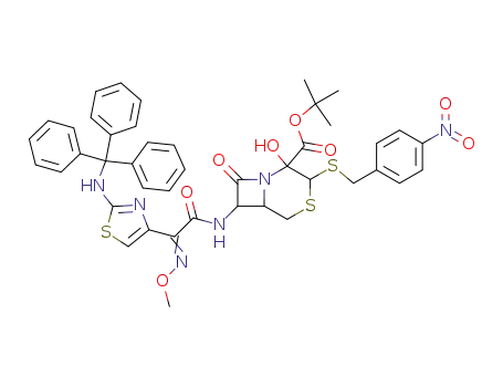 1,1-dimethylethyl 7-[2-(2-tritylamino thiazol-4-yl)-2-methoxyimino-acetamido]-2-hydroxy-3-[(4-nitrophenyl)-methylthio]-8-oxo-4-thia-1-azabicyclo[4,2,0]octane-2-carboxylate