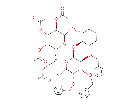 Acetic acid (2R,3S,4S,5R,6R)-3,5-diacetoxy-2-acetoxymethyl-6-[(1R,2R)-2-((2S,3S,4R,5R,6S)-3,4,5-tris-benzyloxy-6-methyl-tetrahydro-pyran-2-yloxy)-cyclohexyloxy]-tetrahydro-pyran-4-yl ester