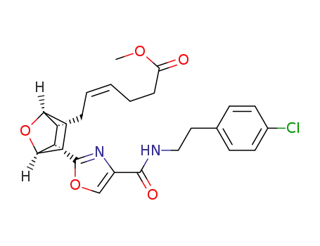 Molecular Structure of 130775-92-7 ([1S-[1α,2α(Z),3α,4α]]-6-[3-[4-[[[2-(4-Chlorophenyl)ethyl]amino]carbonyl]-2-oxazolyl]-7-oxabicyclo[2.2.1]hept-2-yl]-4-hexenoic acid, methyl ester)