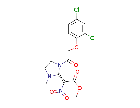 Molecular Structure of 64920-41-8 (Acetic acid,
[1-[(2,4-dichlorophenoxy)acetyl]-3-methyl-2-imidazolidinylidene]nitro-,
methyl ester)