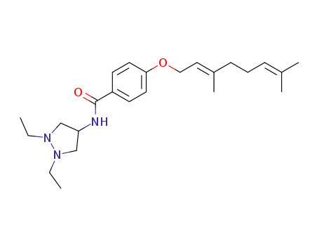 Molecular Structure of 183583-80-4 (Benzamide,
N-(1,2-diethyl-4-pyrazolidinyl)-4-[[(2E)-3,7-dimethyl-2,6-octadienyl]oxy]-)