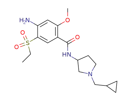 Molecular Structure of 72135-94-5 (N-(1-cyclopropylmethyl-3-pyrrolidinyl)-2-methoxy-4-amino-5-ethyl-sulphonyl-benzamide)
