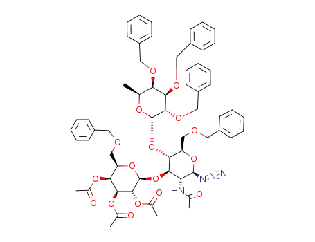 Acetic acid (2R,3R,4S,5S,6R)-4,5-diacetoxy-2-[(2R,3R,4R,5S,6R)-3-acetylamino-2-azido-6-benzyloxymethyl-5-((2S,3S,4R,5R,6S)-3,4,5-tris-benzyloxy-6-methyl-tetrahydro-pyran-2-yloxy)-tetrahydro-pyran-4-yloxy]-6-benzyloxymethyl-tetrahydro-pyran-3-yl ester