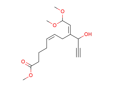 Molecular Structure of 89845-13-6 (5-Undecen-10-ynoic acid, 8-(2,2-dimethoxyethylidene)-9-hydroxy-,
methyl ester, (E,Z)-)