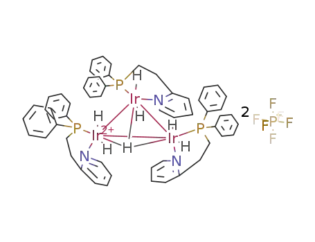 (Ir<sub>3</sub>(NC<sub>5</sub>H<sub>4</sub>(CH<sub>2</sub>)2P(C<sub>6</sub>H<sub>5</sub>)2)3(H)7)<sup>(2+)</sup>*2PF<sub>6</sub><sup>(1-)</sup>=(Ir<sub>3</sub>(NC<sub>5</sub>H<sub>4</sub>(CH<sub>2</sub>)2P(C<sub>6</sub>H<sub>5</sub>)2)3(H)7)(PF<sub>6</sub>)2