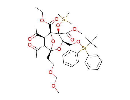 Molecular Structure of 207124-18-3 (5-ethyl 4-methyl (1S,3R,4S,5R,6R,7S)-6,7-diacetyl-3-[(tert-butyldiphenylsilyl)oxymethyl]-1-[2-(methoxymethoxy)ethyl]-4-(trimethylsilyl)oxy-2,8-dioxabicyclo[3.2.1]octane-4,5-dicarboxylate)