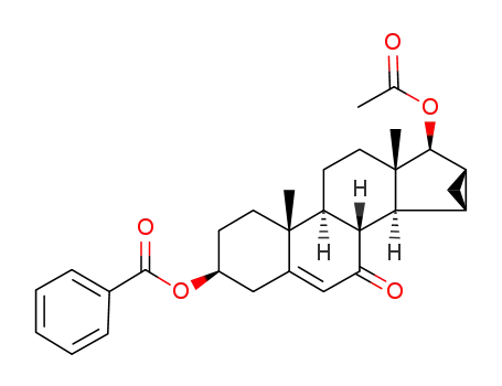 Molecular Structure of 81721-20-2 (17β-acetoxy-3β-benzoyloxy-15β,16β-methylene-5-androsten-7-one)