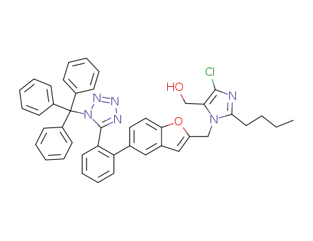 Molecular Structure of 188714-87-6 ((2-Butyl-5-chloro-3-{5-[2-(1-trityl-1H-tetrazol-5-yl)-phenyl]-benzofuran-2-ylmethyl}-3H-imidazol-4-yl)-methanol)