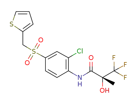 Molecular Structure of 252017-94-0 ((R)-N-[2-Chloro-4-(thien-2-ylmethylsulphonyl)phenyl]-2-hydroxy-2-methyl-3,3,3-trifluoropropanamide)