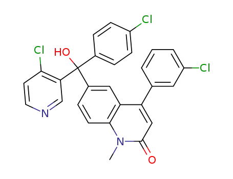Molecular Structure of 406162-93-4 (4-(3-chlorophenyl)-6-[(4-chlorophenyl)(4-chloro-3-pyridinyl)hydroxymethyl]-1-methyl-2(1H)-quinolinone)