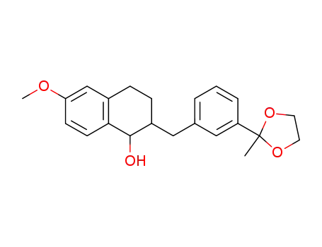 Molecular Structure of 203443-13-4 (6-Methoxy-2-[3-(2-methyl-[1,3]dioxolan-2-yl)-benzyl]-1,2,3,4-tetrahydro-naphthalen-1-ol)