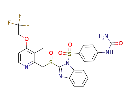 Molecular Structure of 259182-97-3 (N-(4-{[2-({[3-methyl-4-(2,2,2-trifluoroethoxy)-2-pyridyl]methyl}sulfinyl)benzimidazol-1-yl]sulfonyl}phenyl)urea)