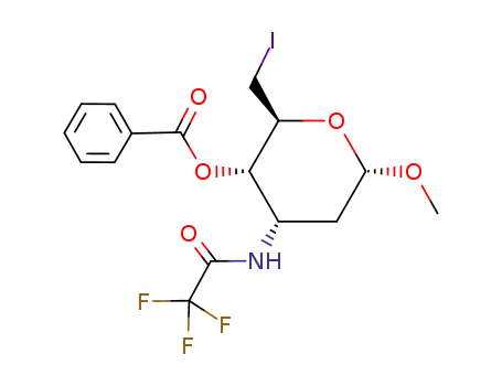 Benzoic acid (2S,3S,4S,6S)-2-iodomethyl-6-methoxy-4-(2,2,2-trifluoro-acetylamino)-tetrahydro-pyran-3-yl ester