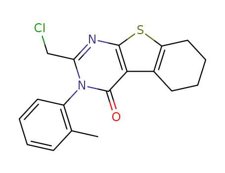 Molecular Structure of 183867-66-5 (2-Chloromethyl-3-o-tolyl-5,6,7,8-tetrahydro-3H-benzo[4,5]thieno[2,3-d]pyrimidin-4-one)