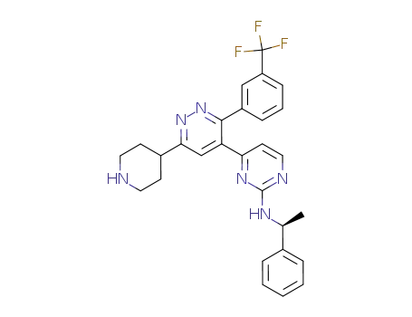 Molecular Structure of 271247-18-8 (((S)-1-Phenyl-ethyl)-{4-[6-piperidin-4-yl-3-(3-trifluoromethyl-phenyl)-pyridazin-4-yl]-pyrimidin-2-yl}-amine)