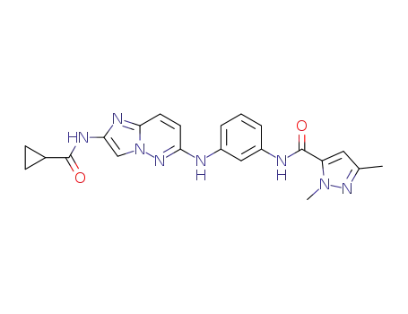 Molecular Structure of 1005785-62-5 (N-[3-({2-[(cyclopropylcarbonyl)amino]imidazo[1,2-b]pyridazin-6-yl}amino)phenyl]-1,3-dimethyl-1H-pyrazole-5-carboxamide)