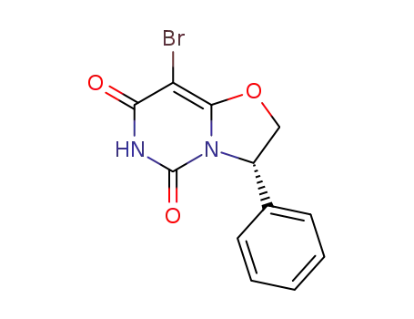 Molecular Structure of 849727-11-3 (5H-Oxazolo[3,2-c]pyrimidine-5,7(6H)-dione,
8-bromo-2,3-dihydro-3-phenyl-, (3S)-)