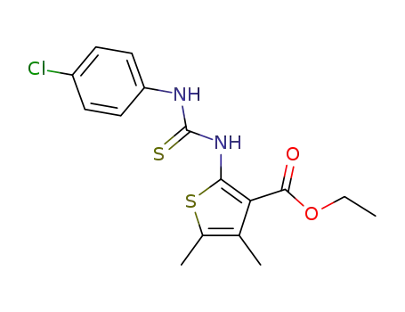 Molecular Structure of 175599-97-0 (3-Thiophenecarboxylic acid,
2-[[[(4-chlorophenyl)amino]thioxomethyl]amino]-4,5-dimethyl-, ethyl
ester)