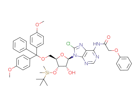 Molecular Structure of 508179-32-6 (<i>N</i>-{9-[5-[bis-(4-methoxy-phenyl)-phenyl-methoxymethyl]-4-(<i>tert</i>-butyl-dimethyl-silanyloxy)-3-hydroxy-tetrahydro-furan-2-yl]-8-chloro-9<i>H</i>-purin-6-yl}-2-phenoxy-acetamide)