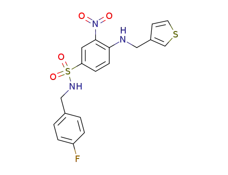 Molecular Structure of 847699-80-3 (Benzenesulfonamide,
N-[(4-fluorophenyl)methyl]-3-nitro-4-[(3-thienylmethyl)amino]-)