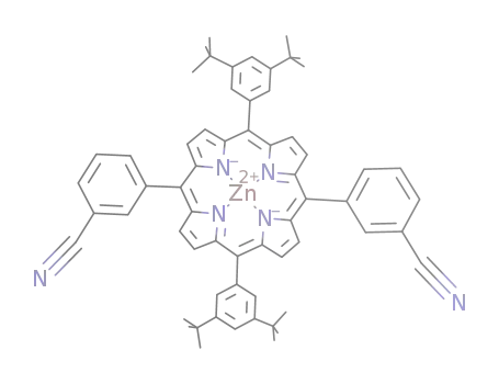 Molecular Structure of 637765-05-0 ([5,15-bis(3-cyanophenyl)-10,20-bis[3,5-di(tert-butyl)phenyl]porphyrinato(2-)-κN(21),κN(22),κN(23),κN(24)]zinc(II))