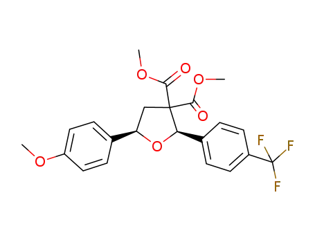 Molecular Structure of 1130593-74-6 (dimethyl 5-(4-methoxyphenyl)-2-(4-(trifluoromethyl)phenyl)tetrahydrofuran-3,3-dicarboxylate)