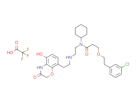 Molecular Structure of 1035228-33-1 (3-(3-chlorophenethoxy)-N-cyclohexyl-N-(2-(2-(5-hydroxy-3-oxo-3,4-dihydro-2H-benzo[b][1,4]oxazin-8-yl)ethylamino)ethyl)propanamide trifluoroacetate)