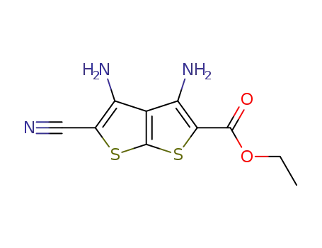 Molecular Structure of 148835-32-9 (Thieno[2,3-b]thiophene-2-carboxylic acid, 3,4-diamino-5-cyano-, ethyl
ester)