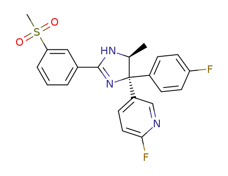 Molecular Structure of 357927-13-0 (2-fluoro-5-{(4S,5S)-4-(4-fluorophenyl)-5-methyl-2-[3-(methylsulfonyl)phenyl]-4,5-dihydro-1H-imidazol-4-yl}pyridine)