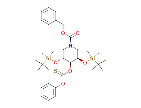 1-Piperidinecarboxylic acid,
3,5-bis[[(1,1-dimethylethyl)dimethylsilyl]oxy]-4-(phenoxythioxomethoxy)-,
phenylmethyl ester, (3R,5R)-