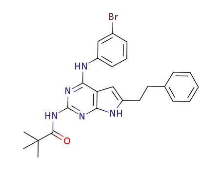 Molecular Structure of 514225-35-5 (N-{4-(3-bromophenylamino)-6-(2-phenylethyl)-7H-pyrrolo[2,3-d]pyrimidin-2-yl}-2,2-dimethylpropanamide)