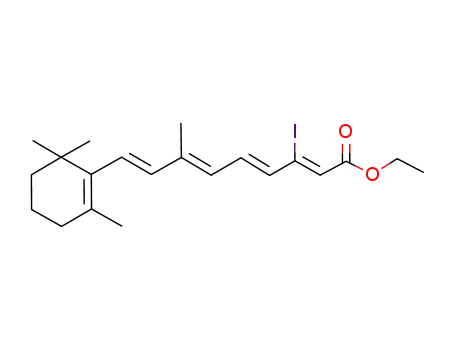 Molecular Structure of 743421-41-2 ((2Z,4E,6E,8E)-3-Iodo-7-methyl-9-(2,6,6-trimethyl-cyclohex-1-enyl)-nona-2,4,6,8-tetraenoic acid ethyl ester)