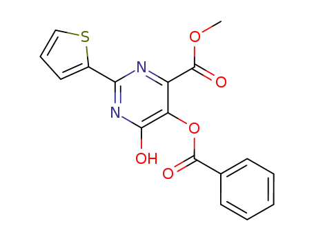 Molecular Structure of 572916-86-0 (4-Pyrimidinecarboxylic acid,
5-(benzoyloxy)-1,6-dihydro-6-oxo-2-(2-thienyl)-, methyl ester)