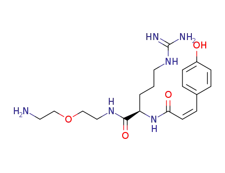 Molecular Structure of 632323-92-3 ((R)-5-Guanidino-2-[(Z)-3-(4-hydroxy-phenyl)-acryloylamino]-pentanoic acid [2-(2-amino-ethoxy)-ethyl]-amide)