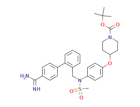 Molecular Structure of 544694-59-9 (4-{4-[(4'-carbamimidoyl-biphenyl-2-ylmethyl)-methanesulfonyl-amino]-phenoxy}-piperidine-1-carboxylic acid <i>tert</i>-butyl ester)
