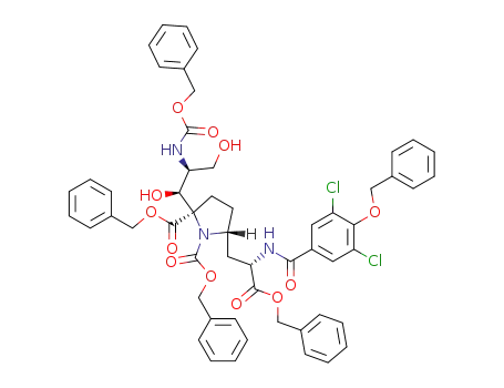 (2R,5R)-2-((1S,2S)-2-Benzyloxycarbonylamino-1,3-dihydroxy-propyl)-5-[(S)-2-benzyloxycarbonyl-2-(4-benzyloxy-3,5-dichloro-benzoylamino)-ethyl]-pyrrolidine-1,2-dicarboxylic acid dibenzyl ester