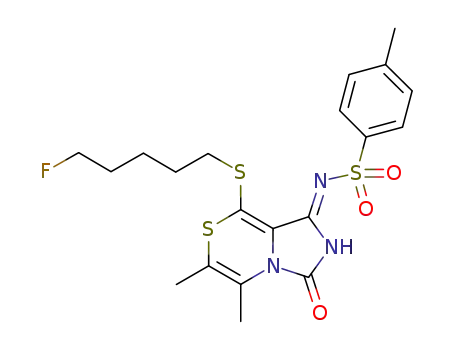 Molecular Structure of 476420-58-3 (N-{(1Z)-8-[(5-fluoropentyl)thio]-5,6-dimethyl-3-oxo-2,3-dihydro-1H-imidazo[5,1-c][1,4]thiazin-1-ylidene}-4-methylbenzenesulfonamide)