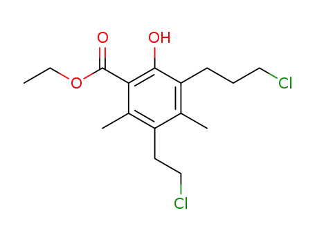 Molecular Structure of 846607-73-6 (Benzoic acid,
3-(2-chloroethyl)-5-(3-chloropropyl)-6-hydroxy-2,4-dimethyl-, ethyl ester)