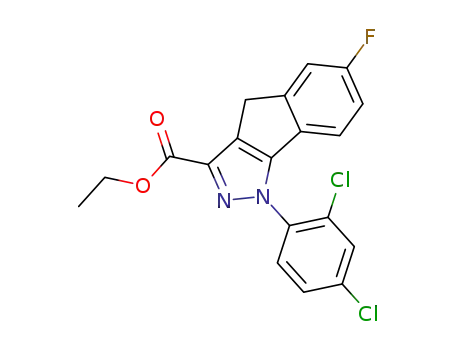 Molecular Structure of 511533-20-3 (Indeno[1,2-c]pyrazole-3-carboxylic acid,
1-(2,4-dichlorophenyl)-6-fluoro-1,4-dihydro-, ethyl ester)