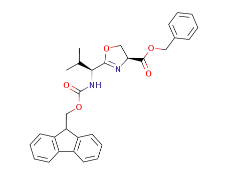 Molecular Structure of 831238-95-0 (4-Oxazolecarboxylic acid,
2-[(1S)-1-[[(9H-fluoren-9-ylmethoxy)carbonyl]amino]-2-methylpropyl]-4,5
-dihydro-, phenylmethyl ester, (4S)-)