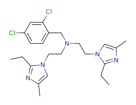 Molecular Structure of 1096706-50-1 (N-(2,4-dichlorobenzyl)-2-(2-ethyl-4-methyl-1H-imidazol-1-yl)-N-(2-(2-ethyl-4-methyl-1H-imidazol-1-yl)ethyl)ethanamine)
