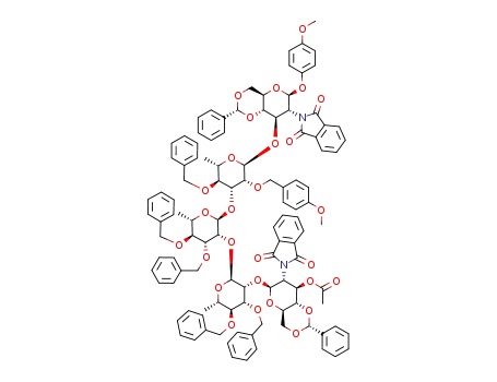 4-methoxyphenyl (3-O-acetyl-4,6-O-benzylidene-2-deoxy-2-N-phthalimido-β-D-glucopyranosyl)-(1->2)-(3,4-di-O-benzyl-α-L-rhamnopyranosyl)-(1->2)-(3,4-di-O-benzyl-α-L-rhamnopyranosyl)-(1->3)-[4-O-benzyl-2-O-(4-methoxybenzyl)-α-L-rhamnopyranosyl]-(1->3)-4,6-O-benzylidene-2-deoxy-2-N-phthalimido-β-D-glucopyranoside