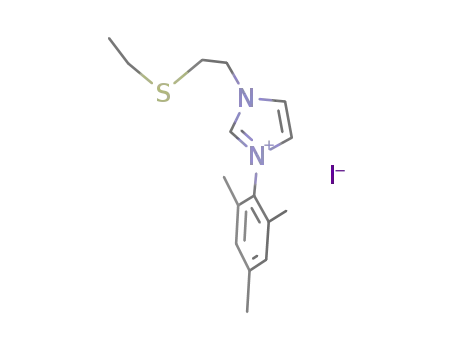 Molecular Structure of 1242931-12-9 (N-(2,4,6-trimethylphenyl)-N'-ethyl-ethyl-sulfide imidazolium iodide)