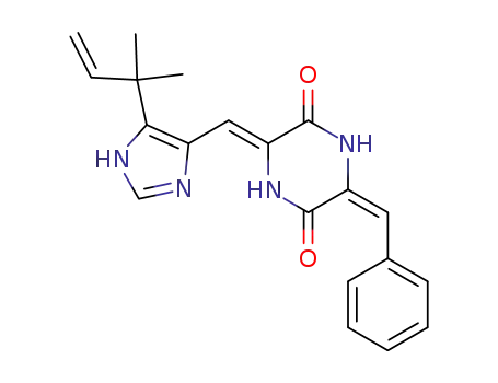 Molecular Structure of 507485-39-4 (3-E-benzylidene-6-[5-(1,1-dimethylallyl)-1H-imidazol-4-Z-ylmethylene]-piperazine-2,5-dione)